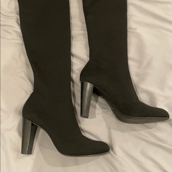Black Heeled Over The Knee Sock Boots - Picture 5 of 8